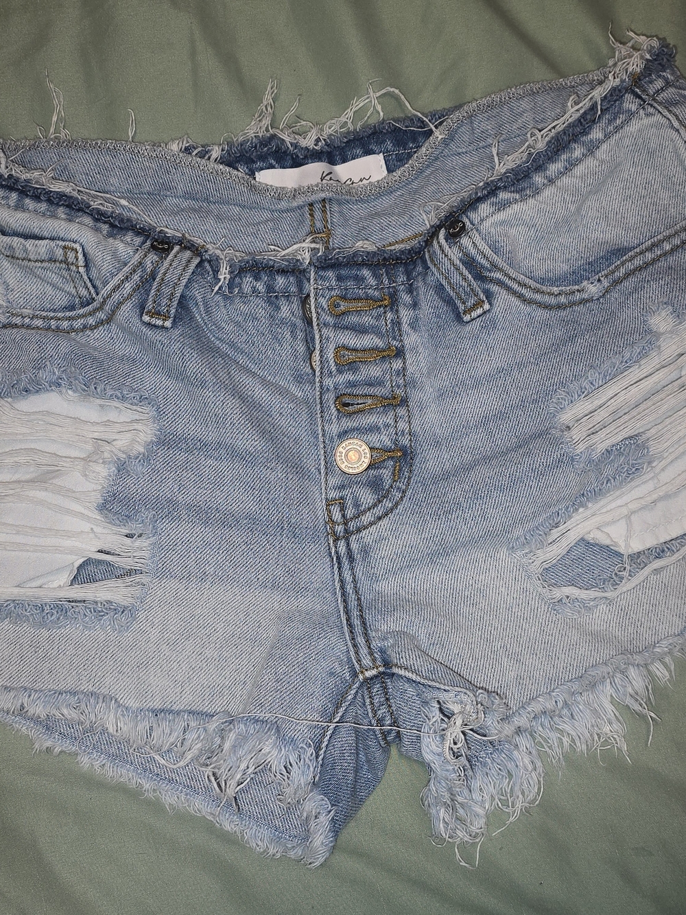 Kancan Light Blue Distressed Denim Shorts for Women